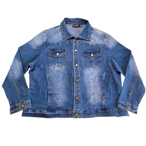 Nina Leonard Blue Denim Jacket with Gold Buttons Size 3X